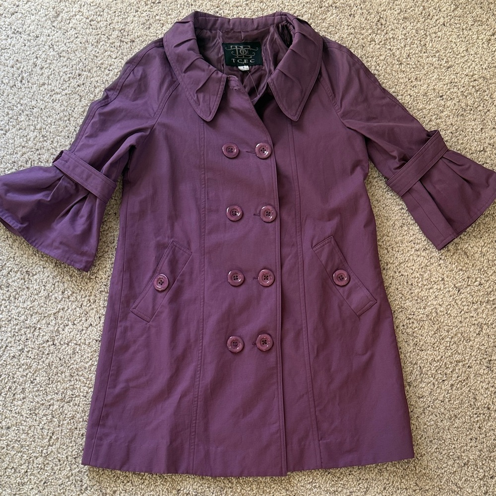 TCEC Plum Double-Breasted Trench Coat